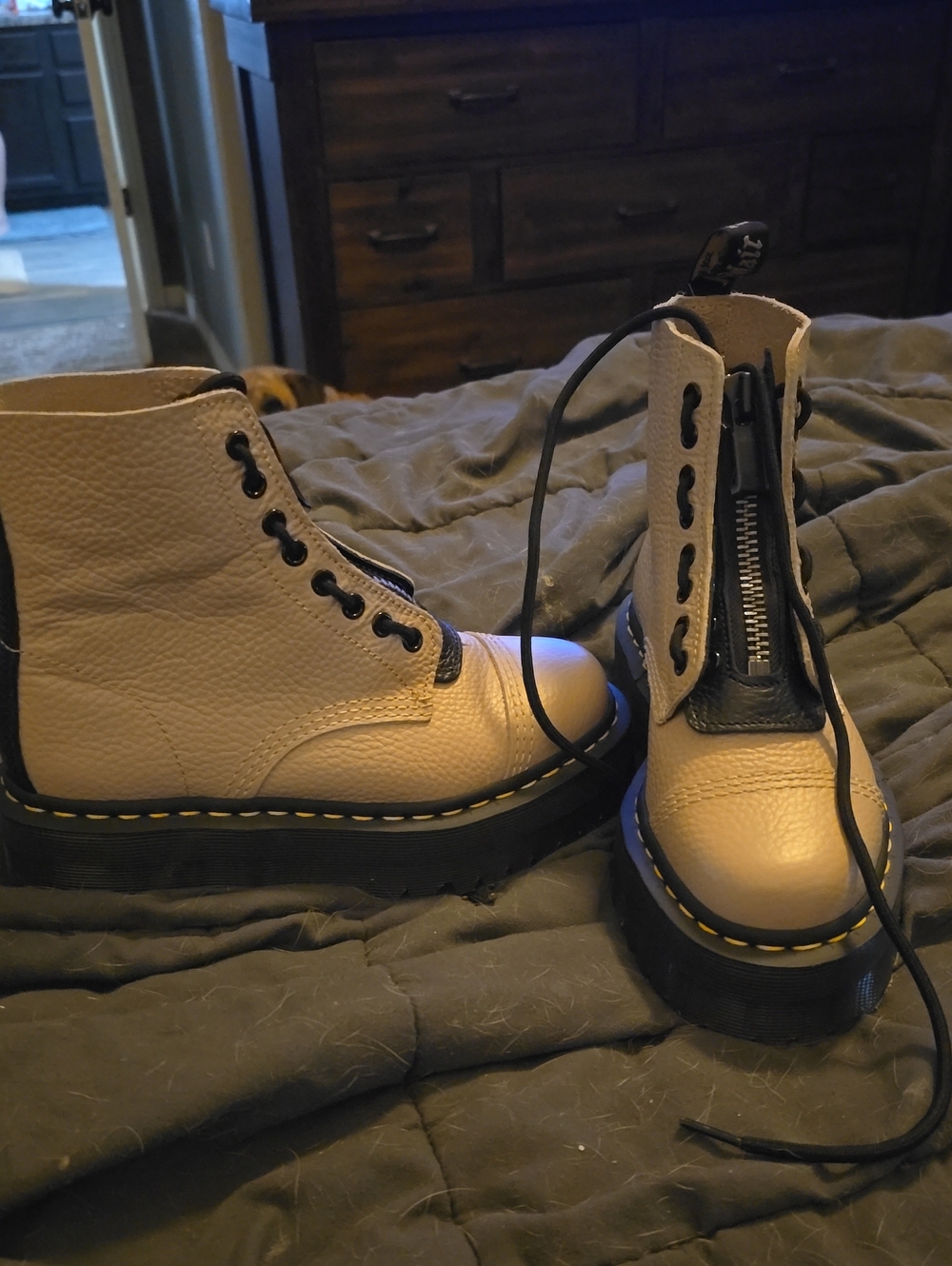 Dr. Martens Tan Leather Combat Boots with Black Trim
